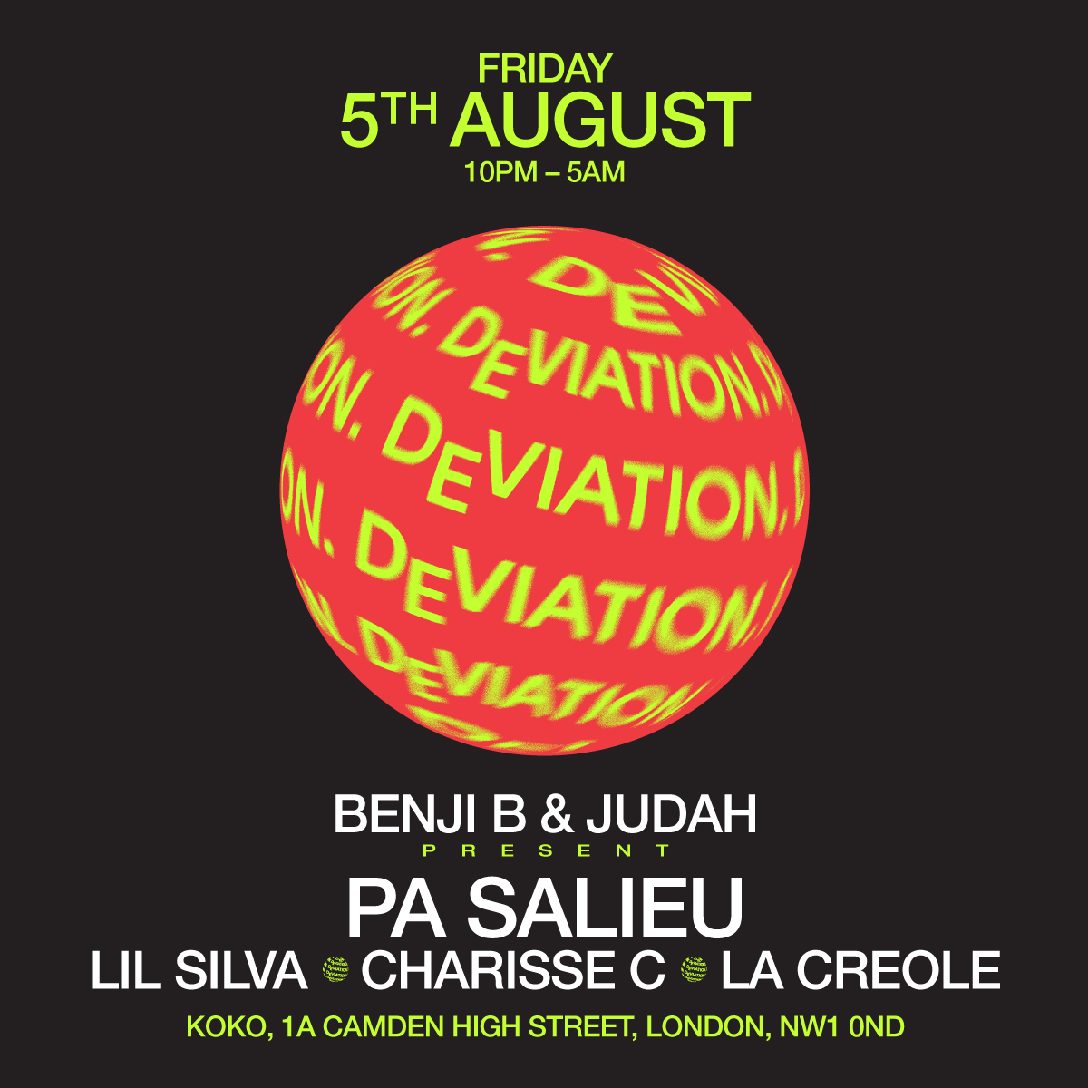 Deviation: Pa Salieu, Benji B, Judah, Steven Julien, Charisse C, La Creole - Flyer front
