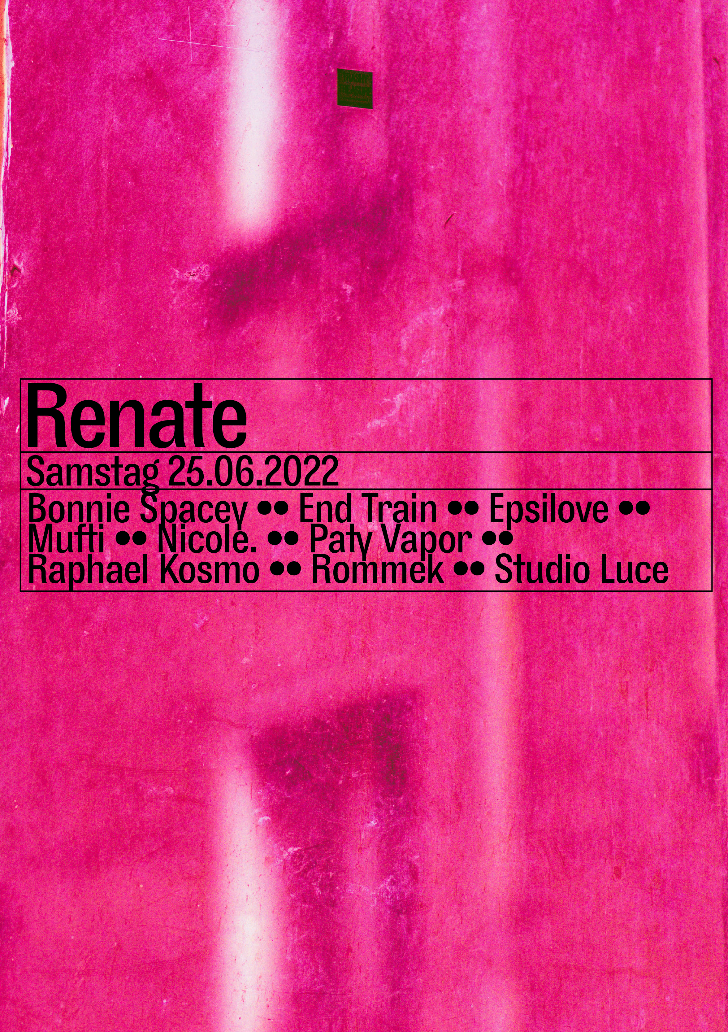 Samstag with Bonnie Spacey, Studio Luce, Nicole., Rommek - Flyer front