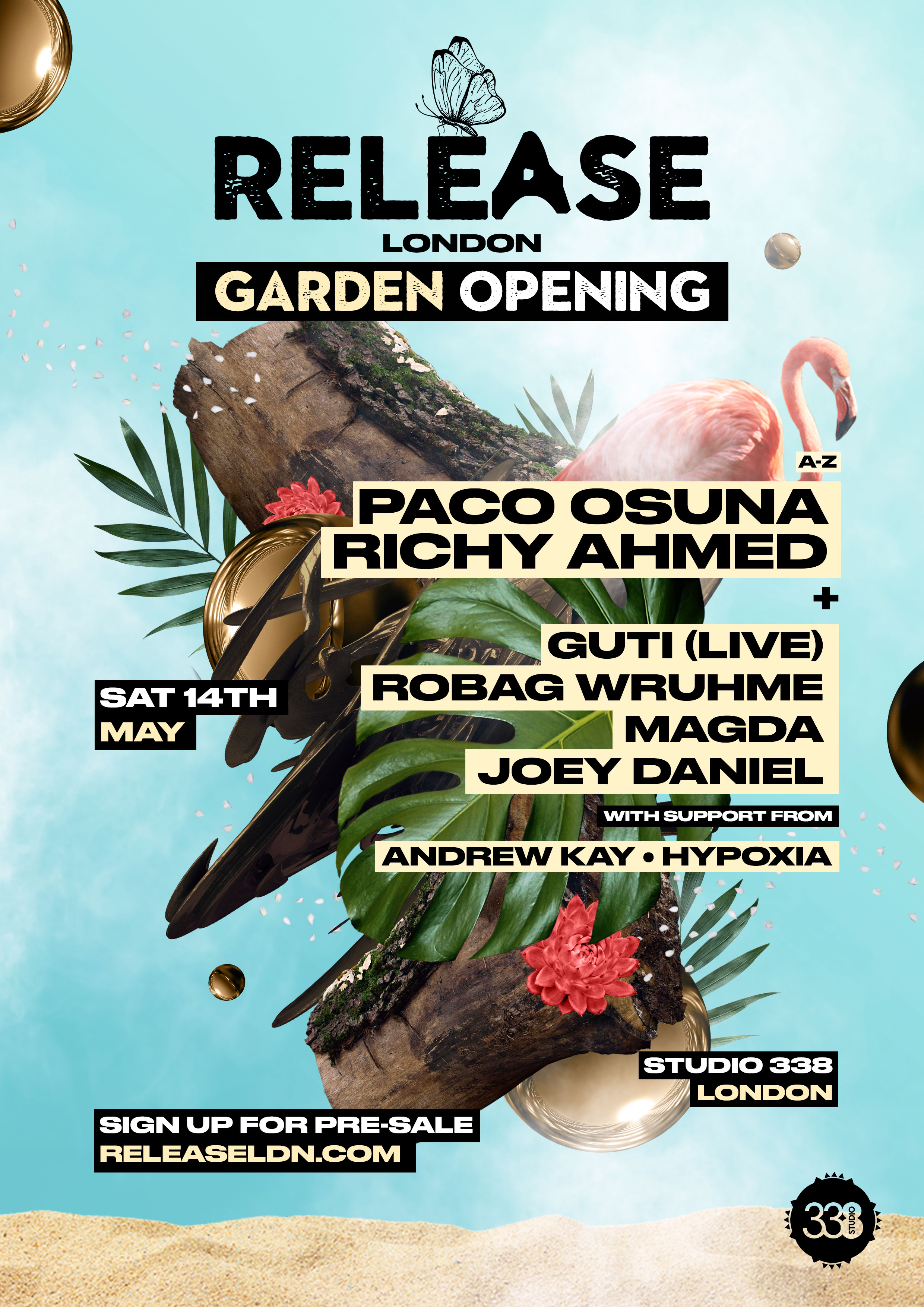 Release Garden Opening: The Oasis w/ Richy Ahmed, Paco Osuna, Guti (live) Magda  - Flyer front