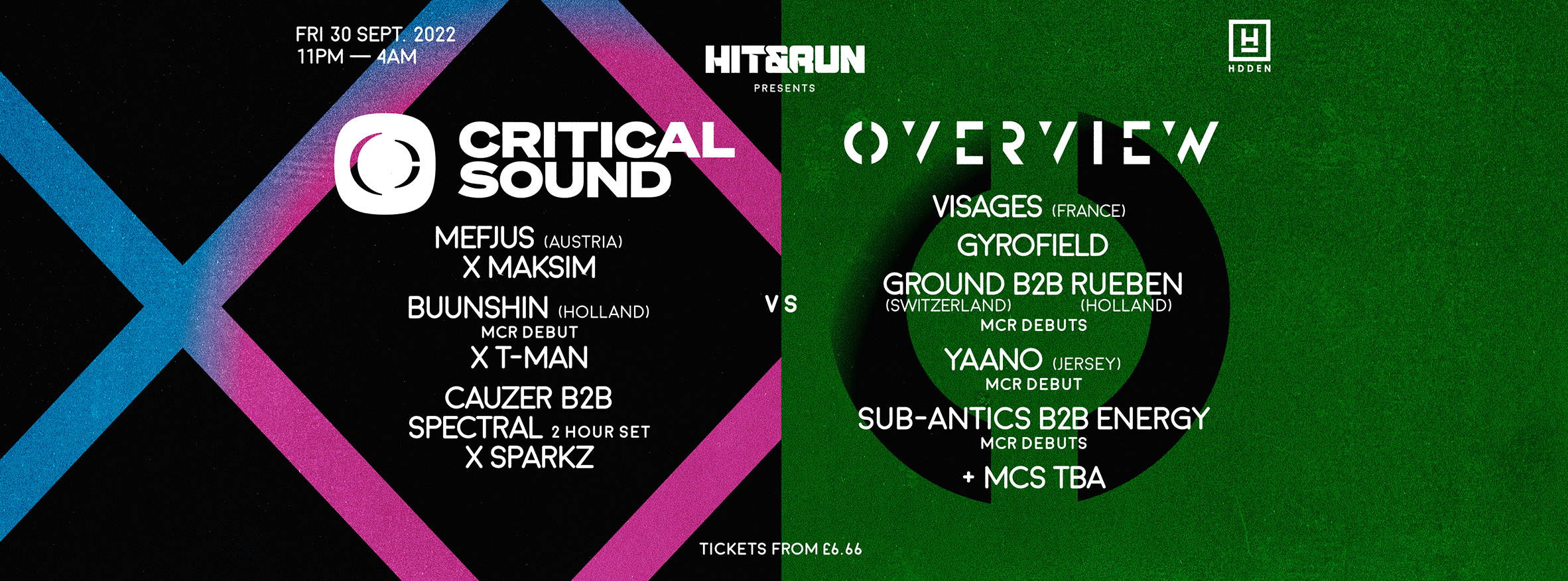 Hit & Run presents CRITICAL SOUND vs OVERVIEW - Flyer front