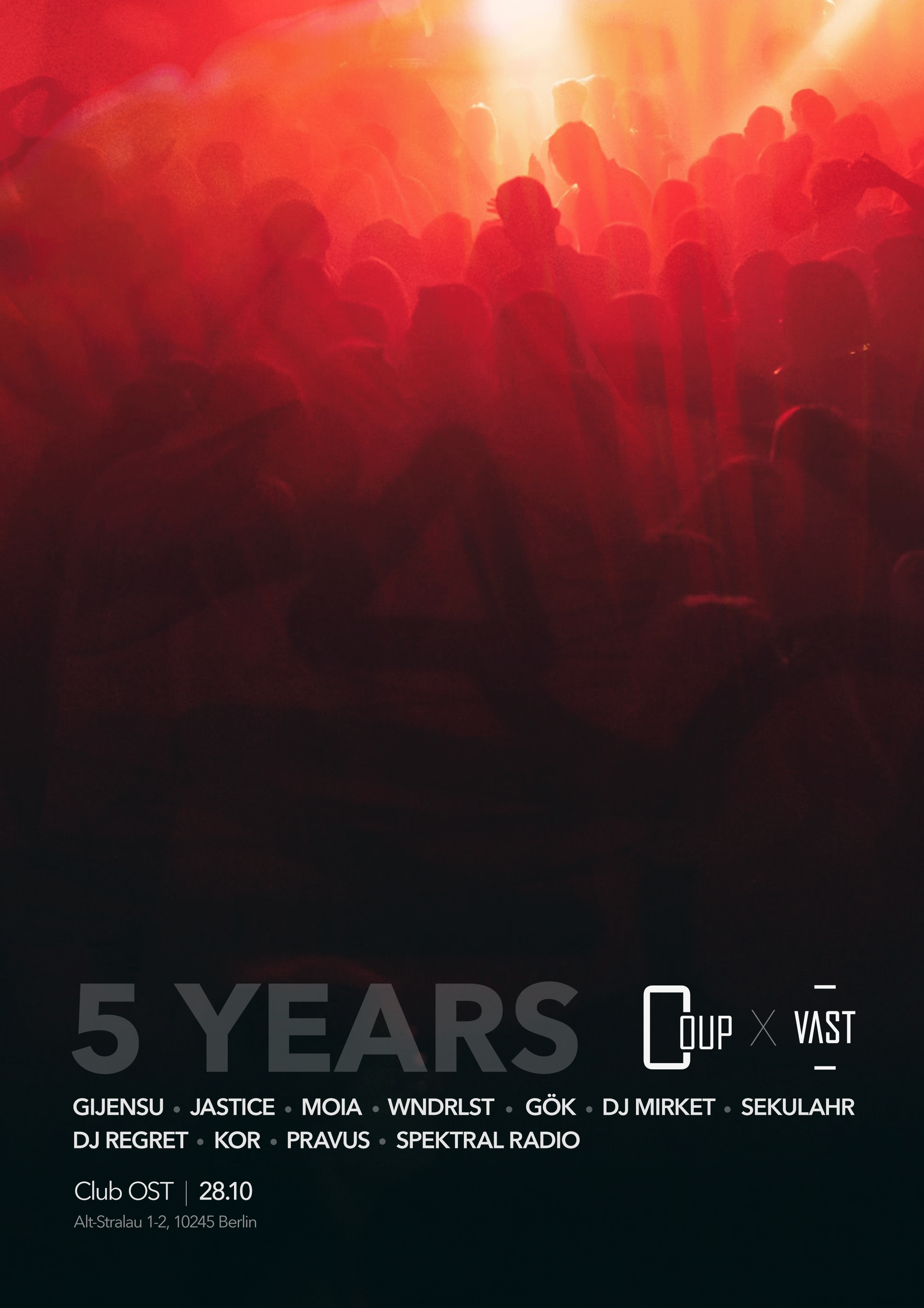 5 Years of COUP x VAST with Gijensu, WNDRLST, Jastice, MOIA - Flyer front