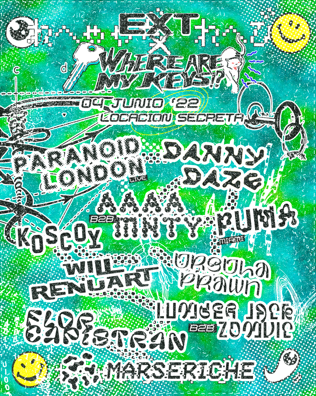 Danny Daze & Paranoid London [live] with EXT - Mexico City - Flyer front
