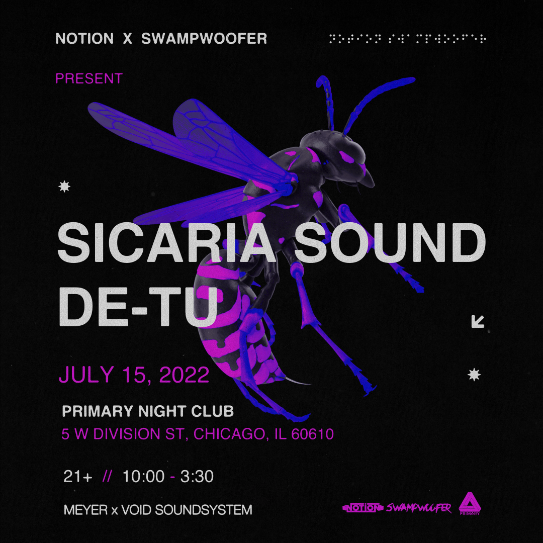 Notion x Swampwoofer present: Sicaria Sound & DE-TU Night Club - Flyer front