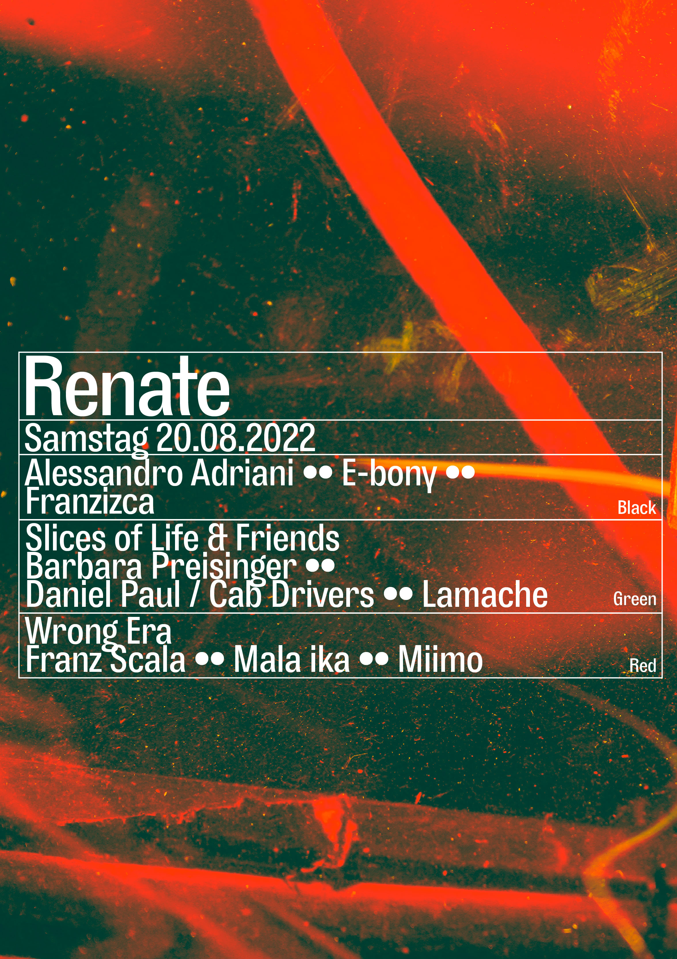 Renate with Alessandro Adriani, Barbara Preisinger, Lamache, Mala ika - Flyer front