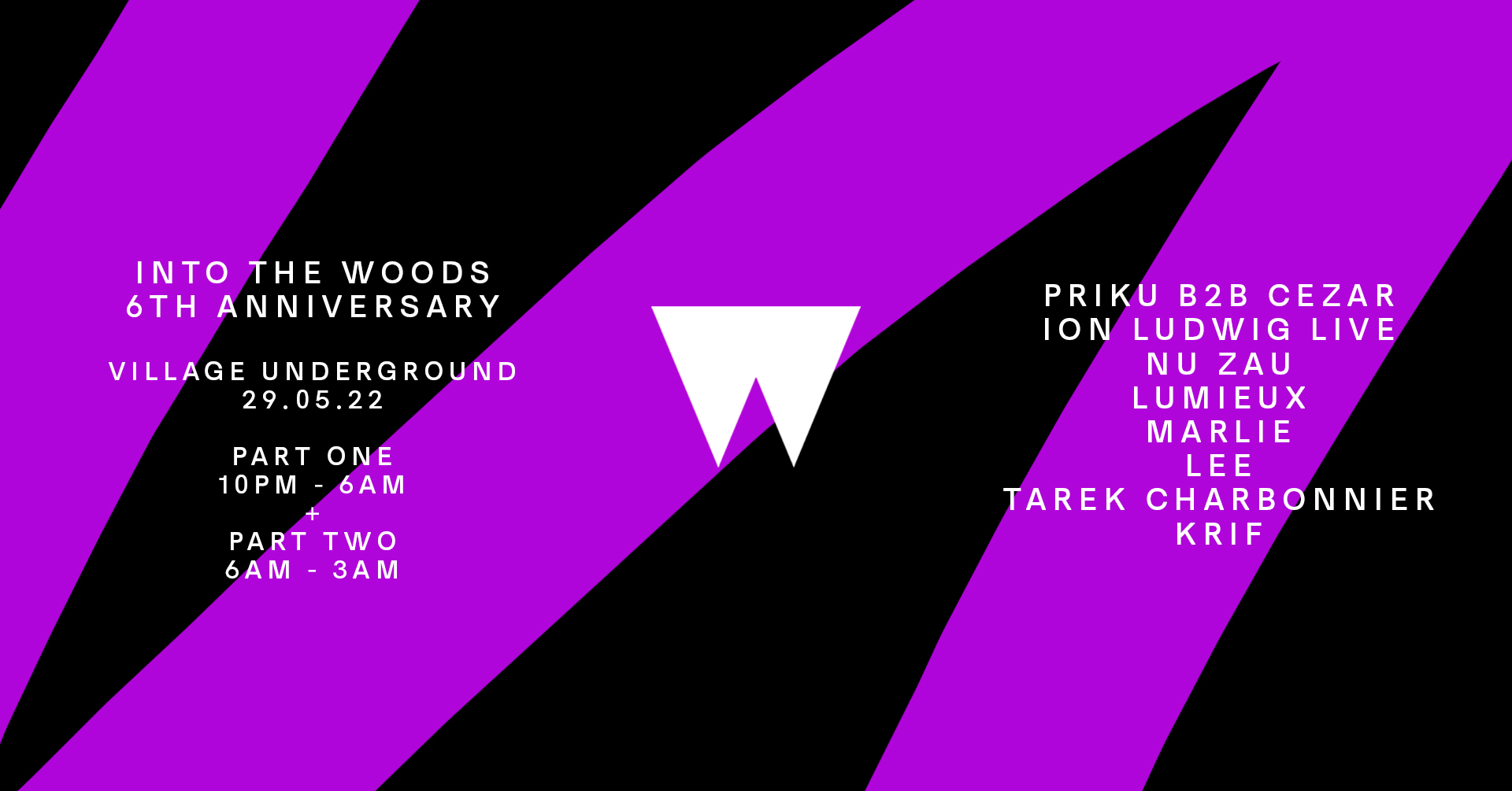 Into The Woods 6th Anniversary with Priku b2b CEZAR, Ion Ludwig (Live), Nu Zau, Lumieux & more - Flyer front