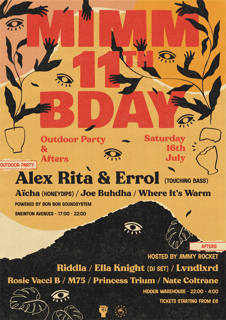 Mimm 11th Birthday Outdoor Party & Warehouse Afters W/ Alex Rita & Errol (Touching Bass) - Flyer front