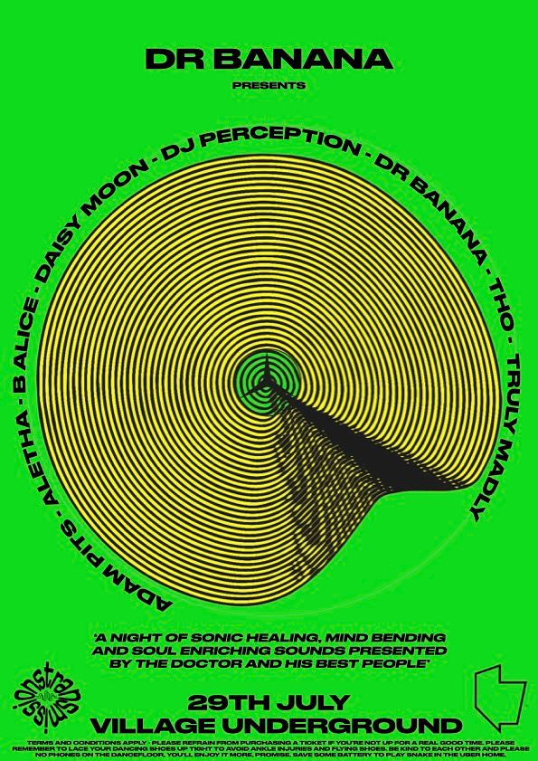 Dr Banana Pres. DJ Perception, Truly Madly, Adam Pits, Aletha  - Flyer front