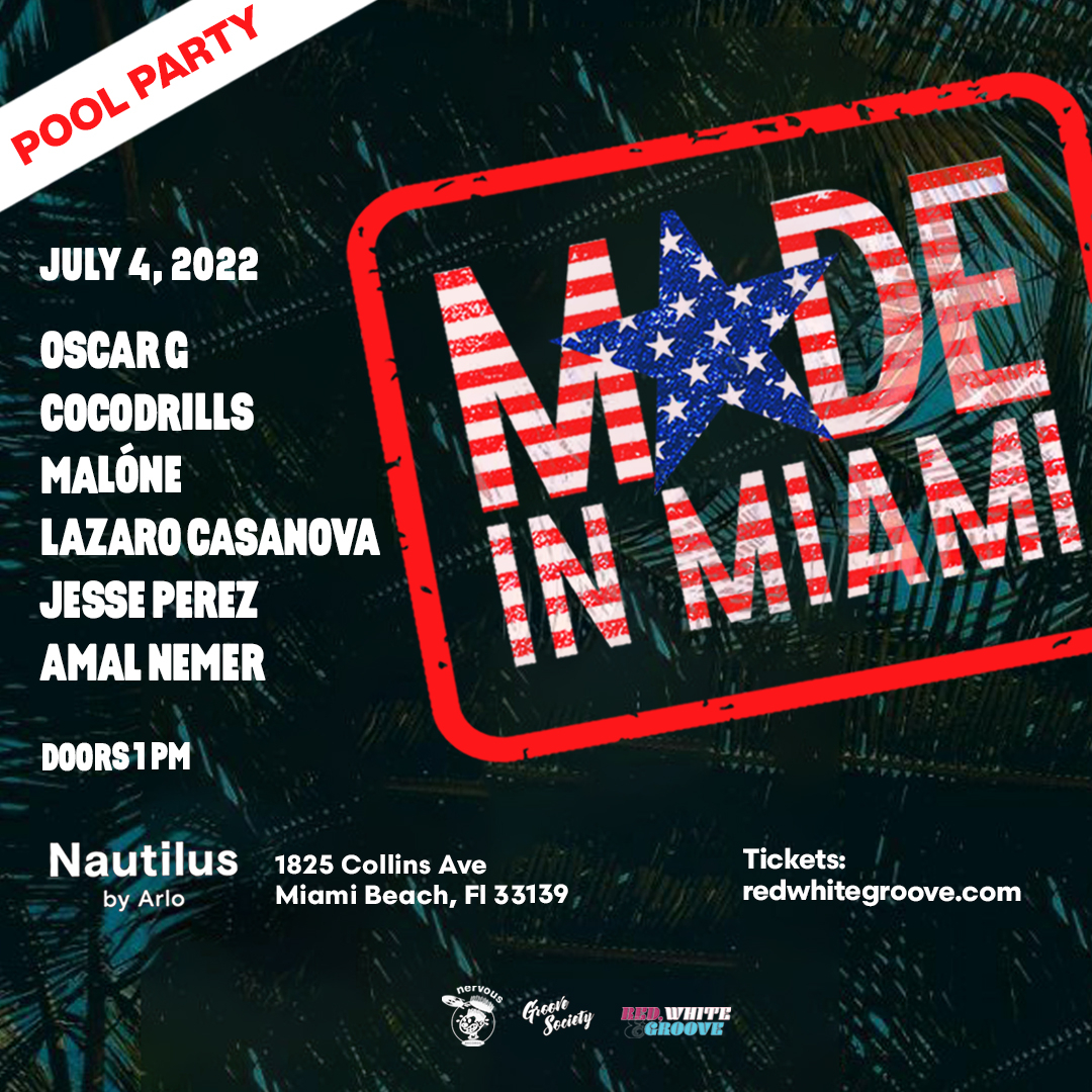 Made In Miami Pool Party-Oscar G, Cocodrills, Malóne, Lazaro Casanova, Jesse Perez, Amal Namer - Flyer back