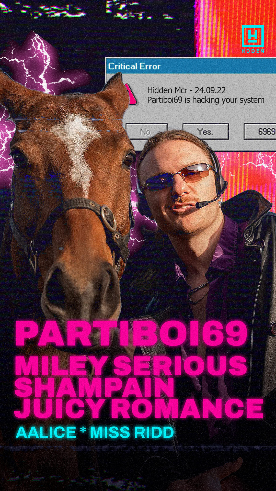 Partiboi69, Miley Serious, Shampain, Juicy Romance - Flyer front