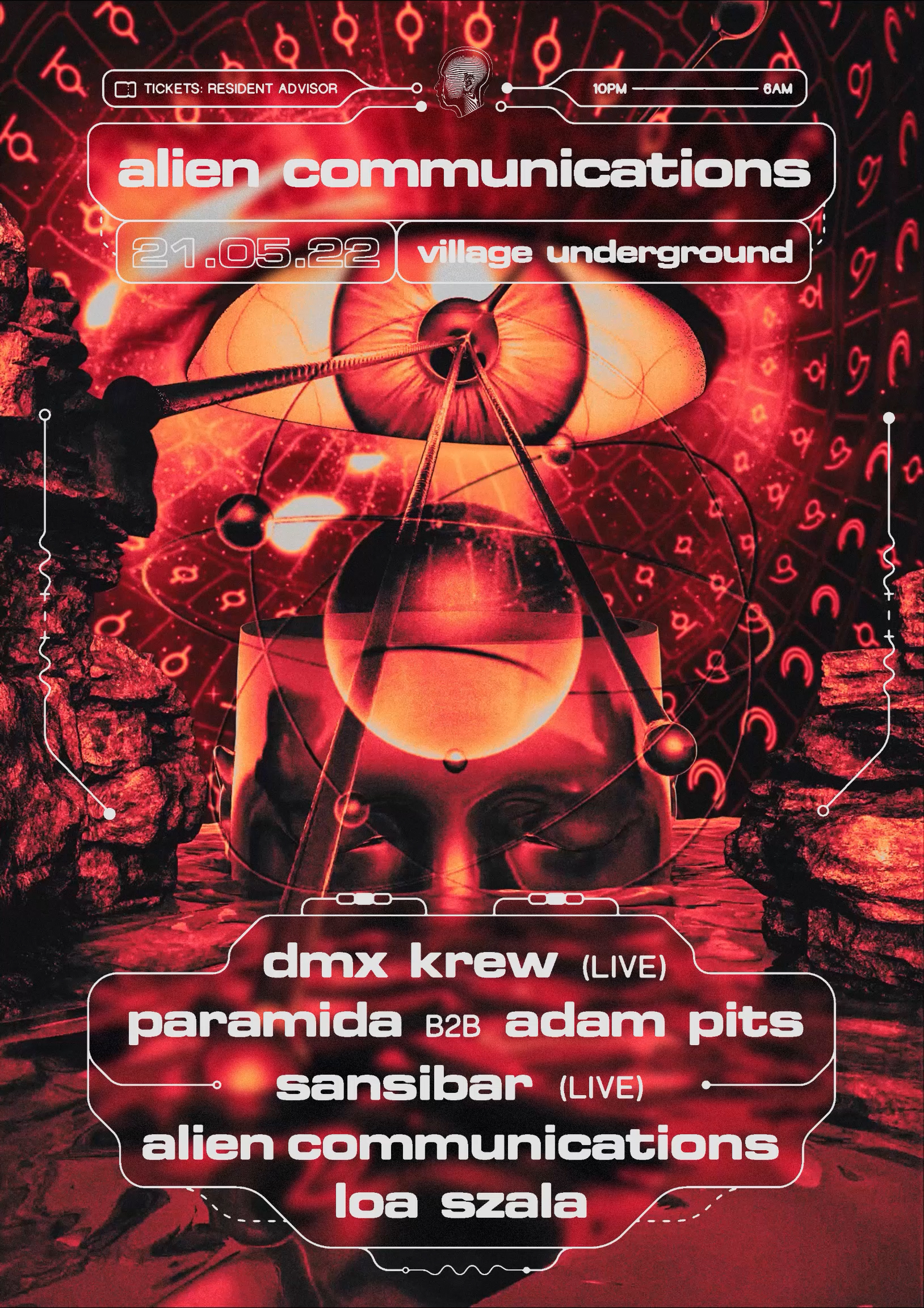 Alien Communications: DMX Krew (live), Paramida b2b Adam Pits, Sansibar (live) - Flyer front