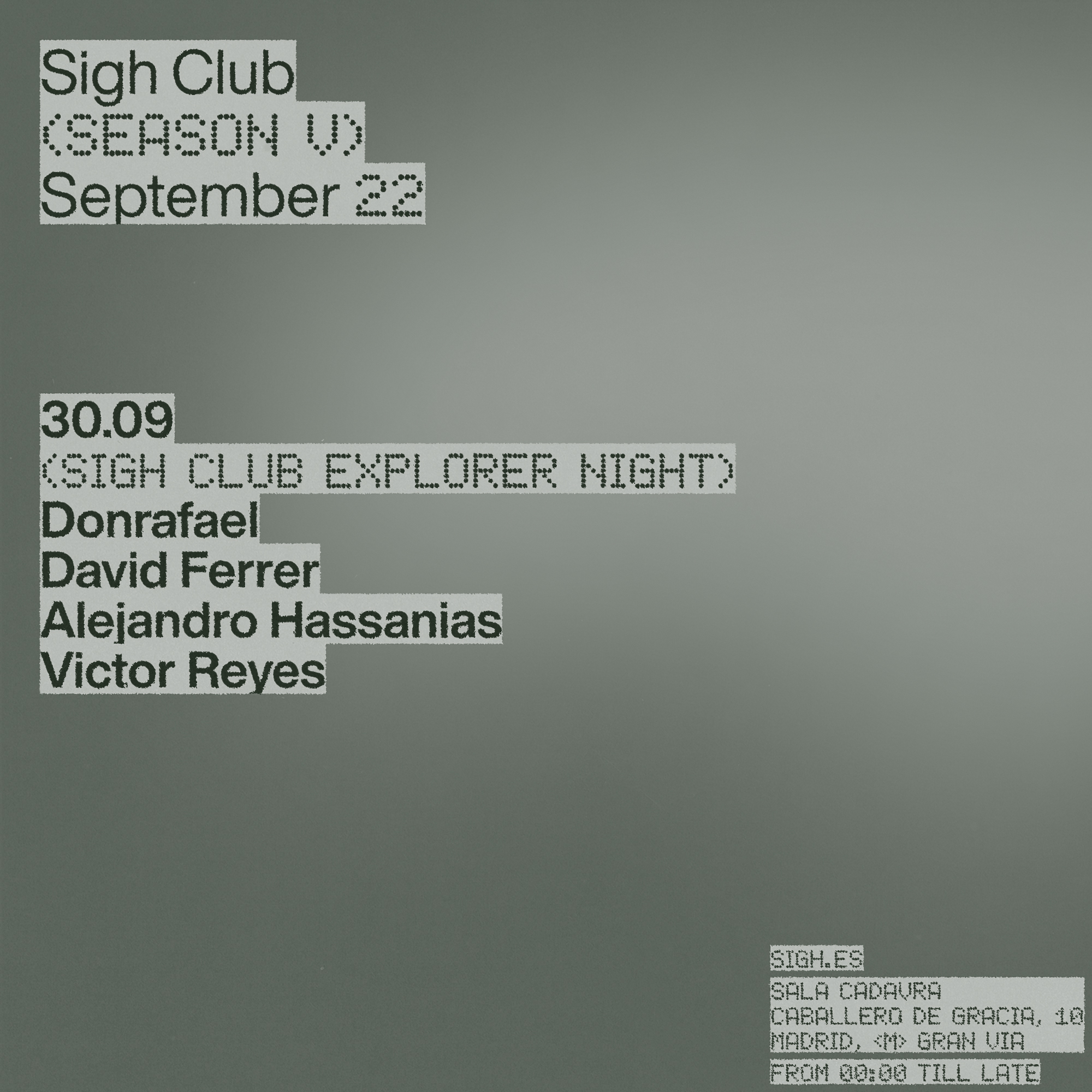 Sigh Club Explorer Night - Cara Flyer