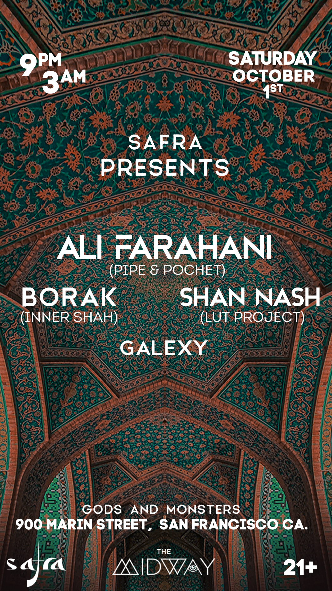 Ali Farahani, Borak, & Shan Nash presented by Safra - Flyer front