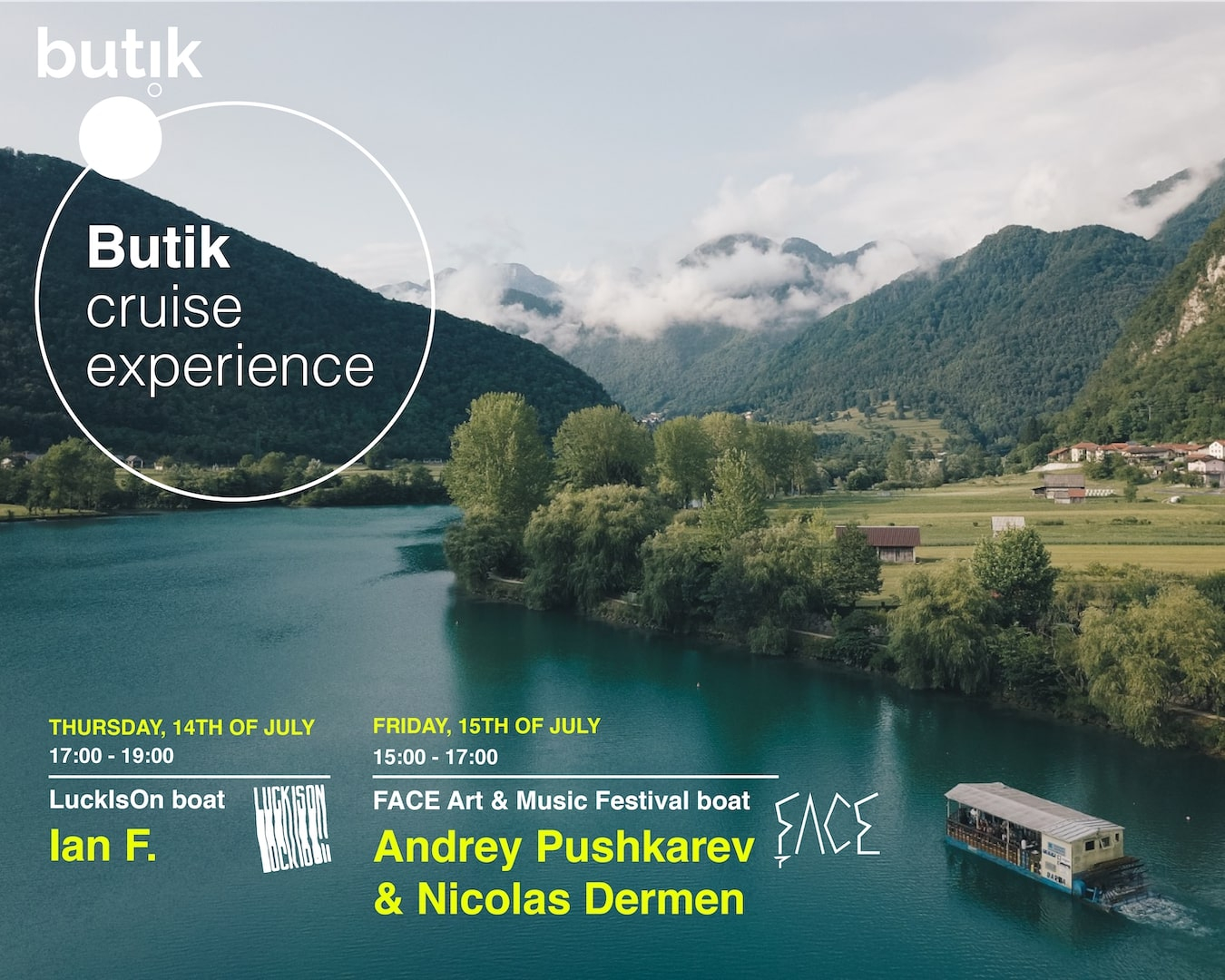 Face art & music Butik Festival Boat Cruise - Flyer front