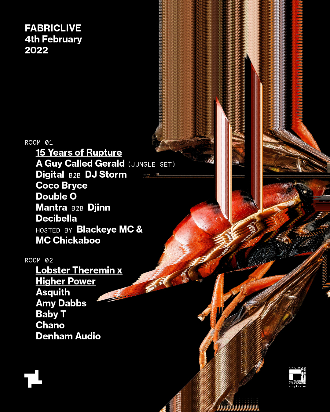 FABRICLIVE: 15 Years of Rupture x Lobster Theremin x Higher Power - Flyer front