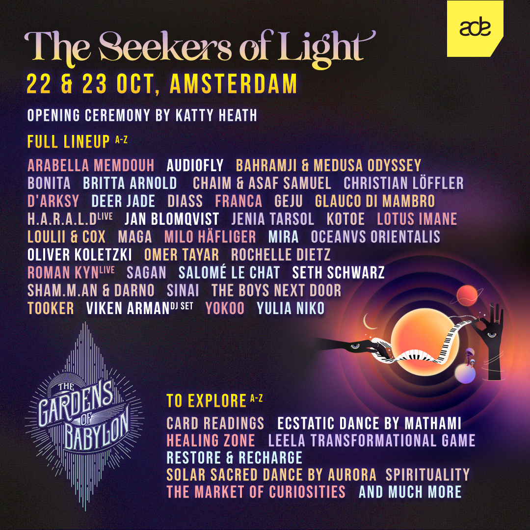 The Gardens of Babylon presents The Seekers of Light ADE Weekender - Flyer front