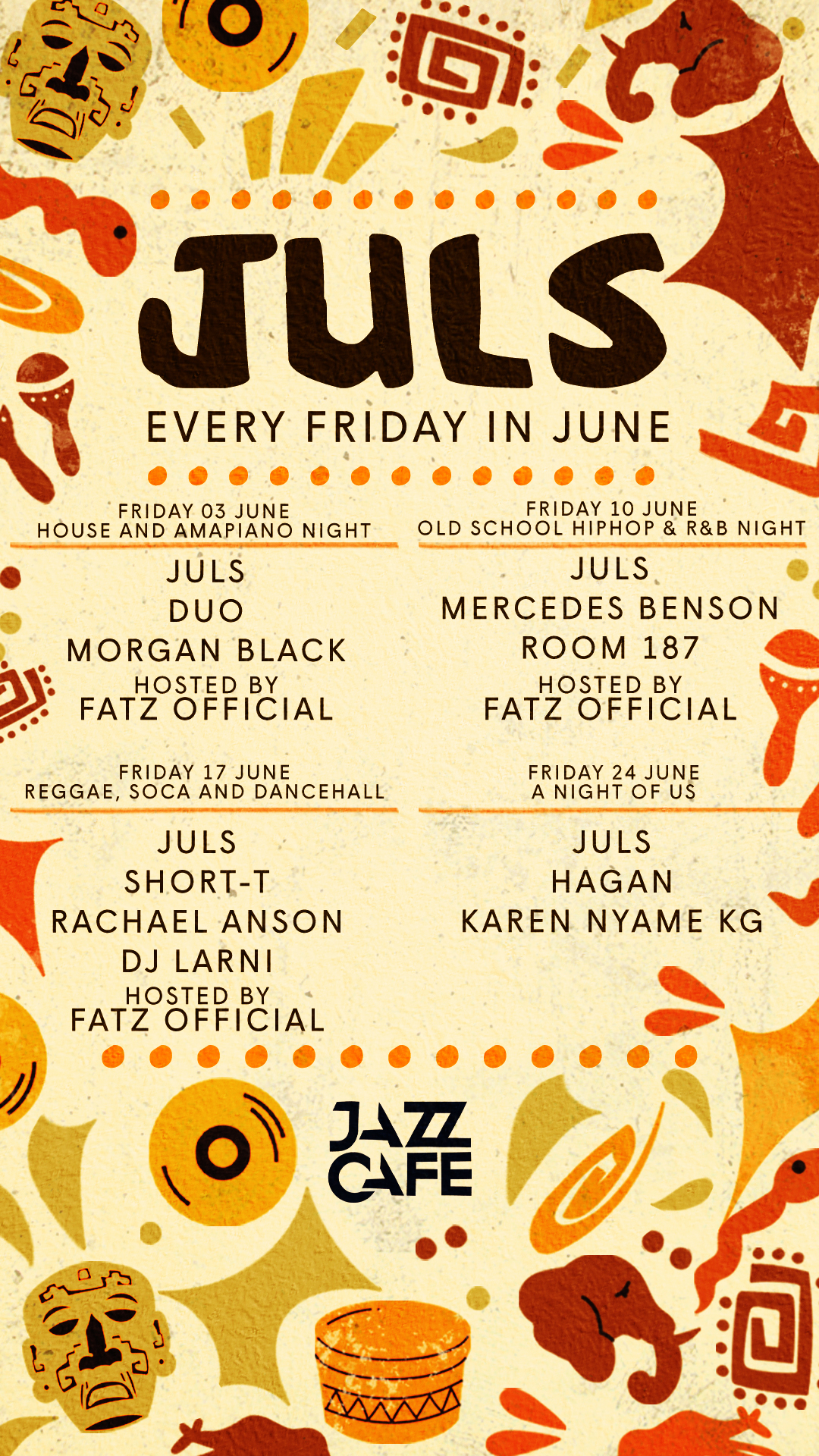 Juls presents Jazz Black Residency: Every Friday in June - Flyer back