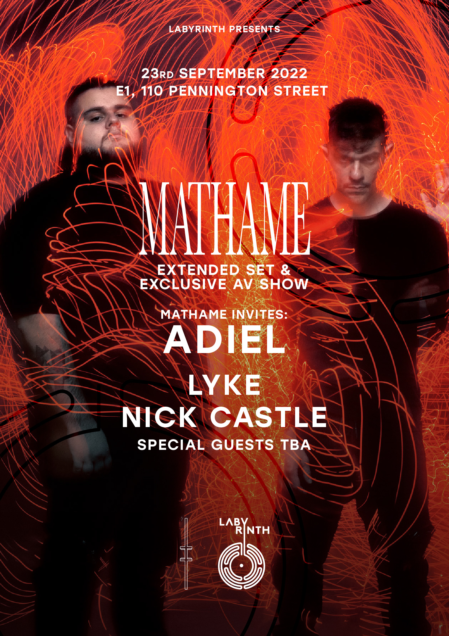 Labyrinth presents: Mathame Exclusive AV Show & 3 Hour Extended Set, Adiel, Lyke & More TBA - Flyer front