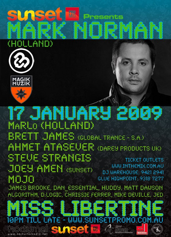 Sunset presents Mark Norman - Flyer front