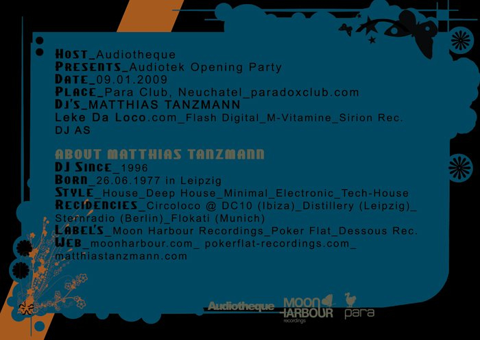 Audiotek Opening with Matthias Tanzmann (Moon Harbour Records) - Flyer back