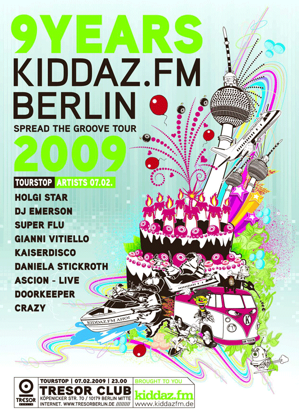 9 Years Kiddaz.Fm - Spread The Groove - Flyer front