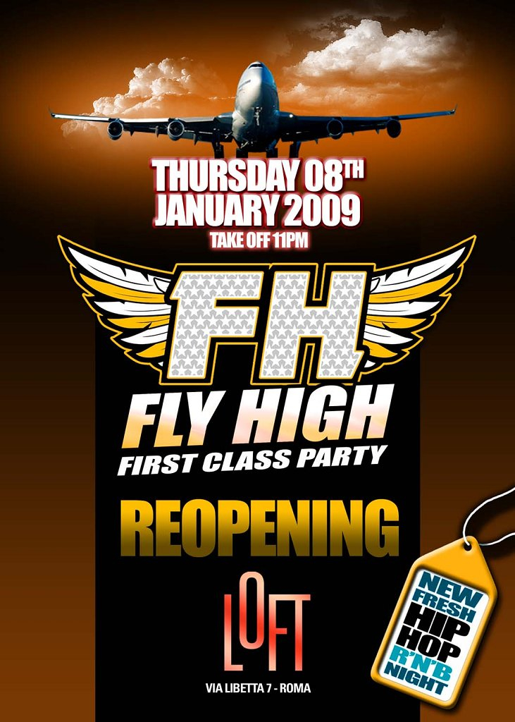 Fly High First Class Reopening Party - Flyer front