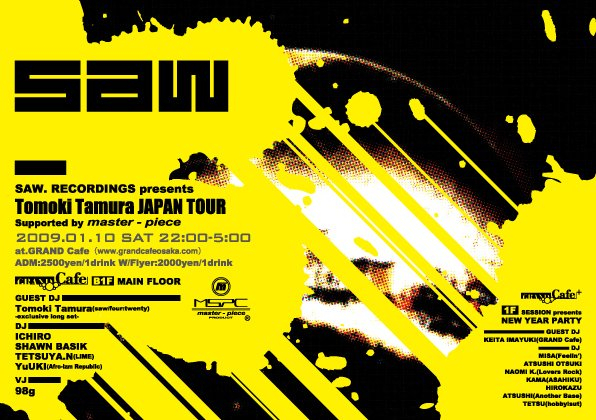Saw.Recordings presents Tomoki Tamura - Flyer front