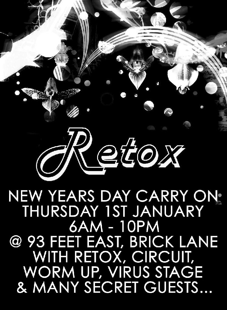 Retox, Circuit, Worm Up, Virus Stage New Years Day Carry On - Flyer front