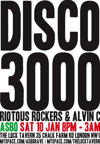 Asbo with Disco 3000, Riotous Rockers - Flyer front