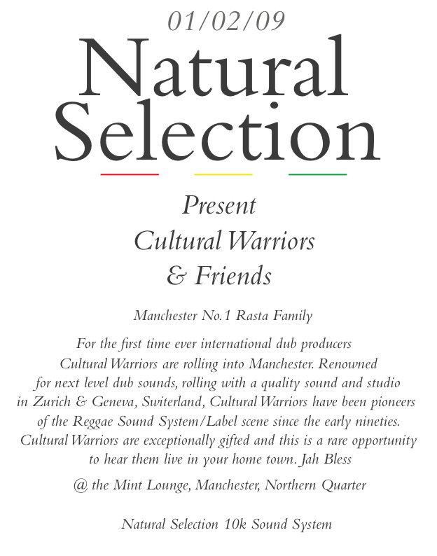 Natural Selection presents Cultural Warriors And Friends - Flyer front