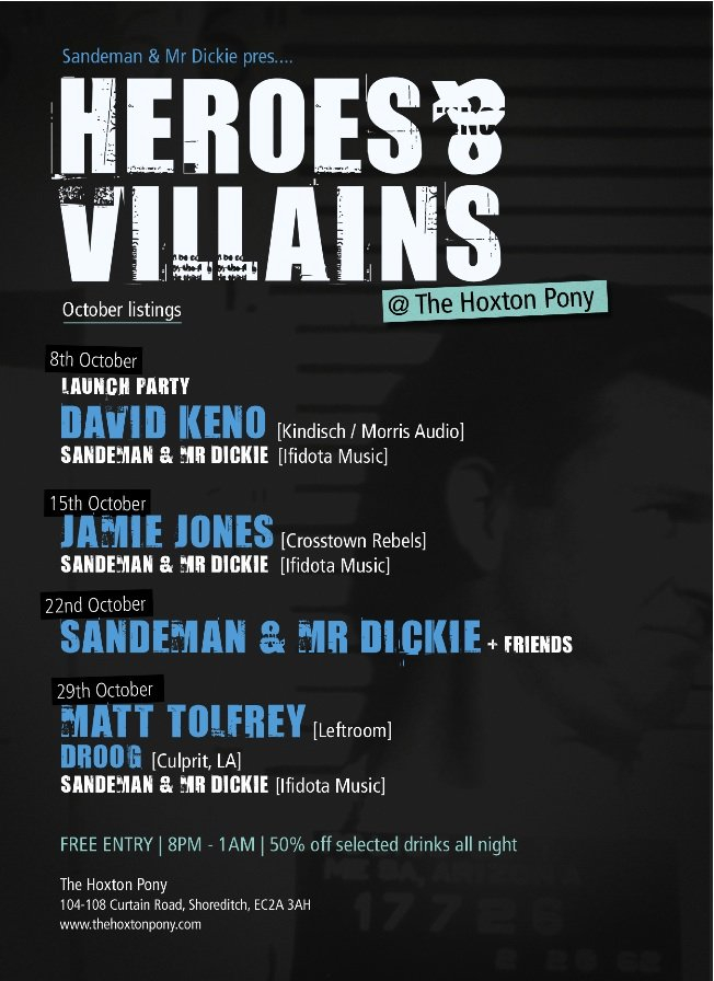 Sandeman & Mr Dickie Pres. Heroes & Villains W. Jamie Jones - Flyer back