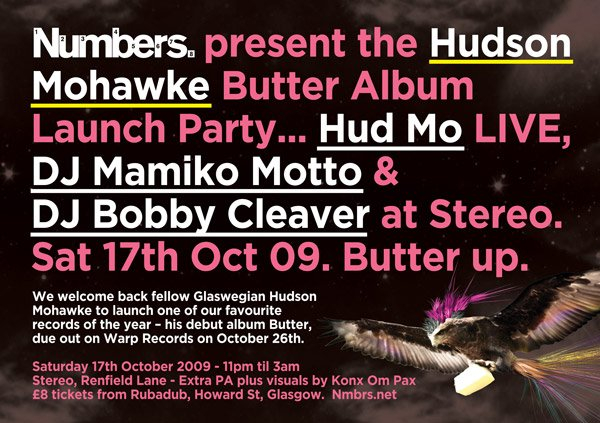 Numbers present Hudson Mohawke - Butter Album Launch Party - Flyer back