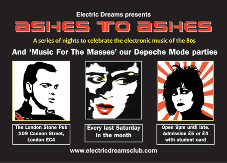 Ashes To Ashes, Retro 80s Club - Flyer front