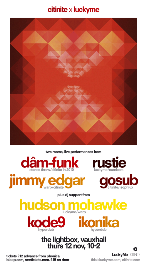 Citinite X Luckyme: Dâm-Funk, Rustie, Jimmy Edgar, Gosub and More - Flyer front