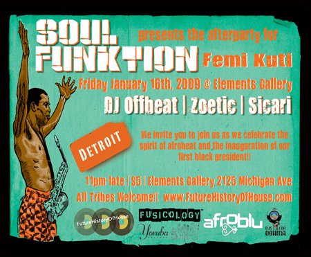 Soul Funktion presents a Femi Kuti Afterparty with dj Offbeat, Zoetic, Sicari - Flyer back