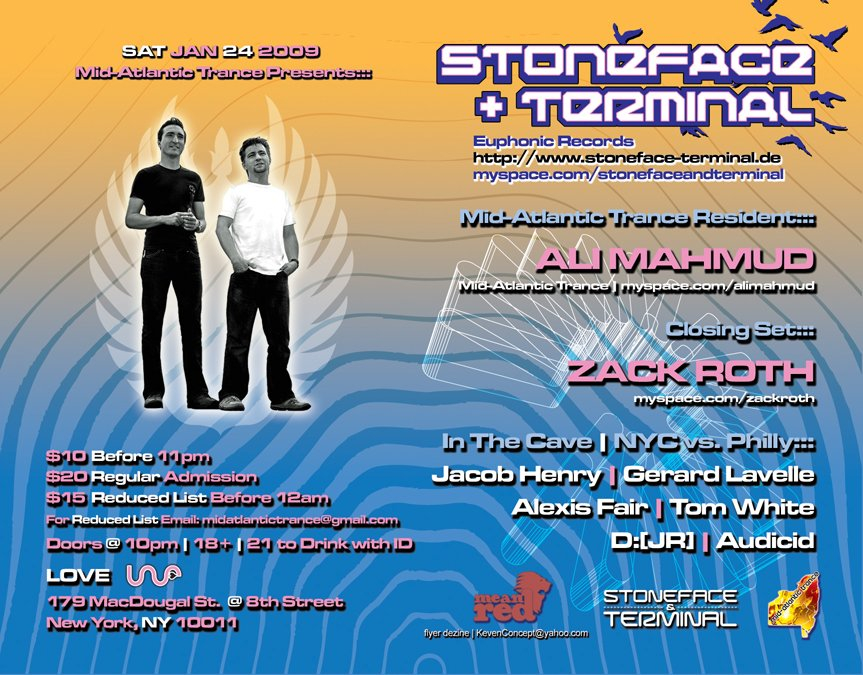 Stoneface & Terminal with Ali Mahmud + Zack Roth - Flyer back