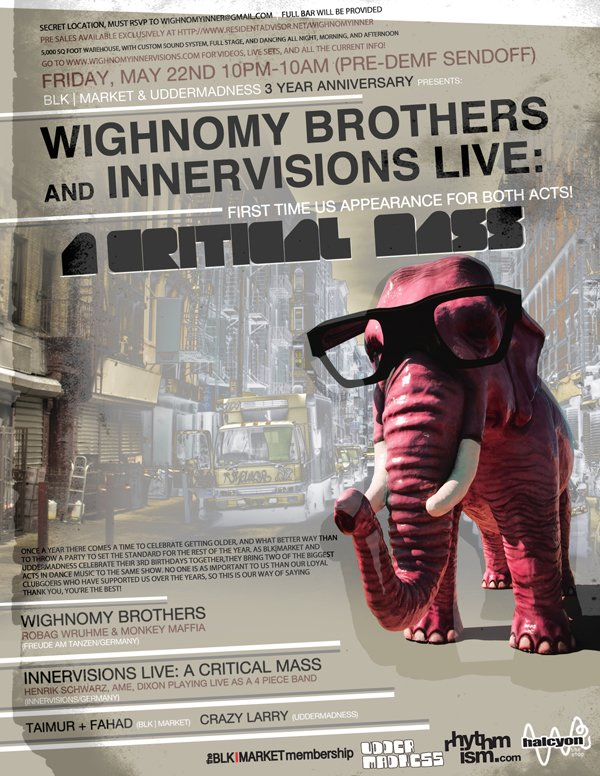 Blk|market Uddermadness 3 Year Anniversary with Wighnomy Bros & Innervisions Live - Flyer front
