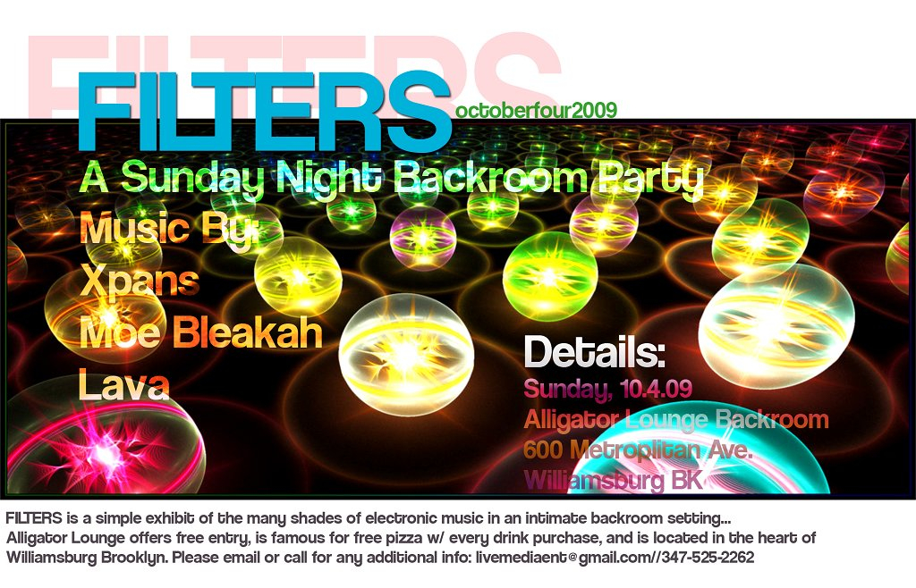 Filters presents A Sunday Night Backroom Party - Flyer front