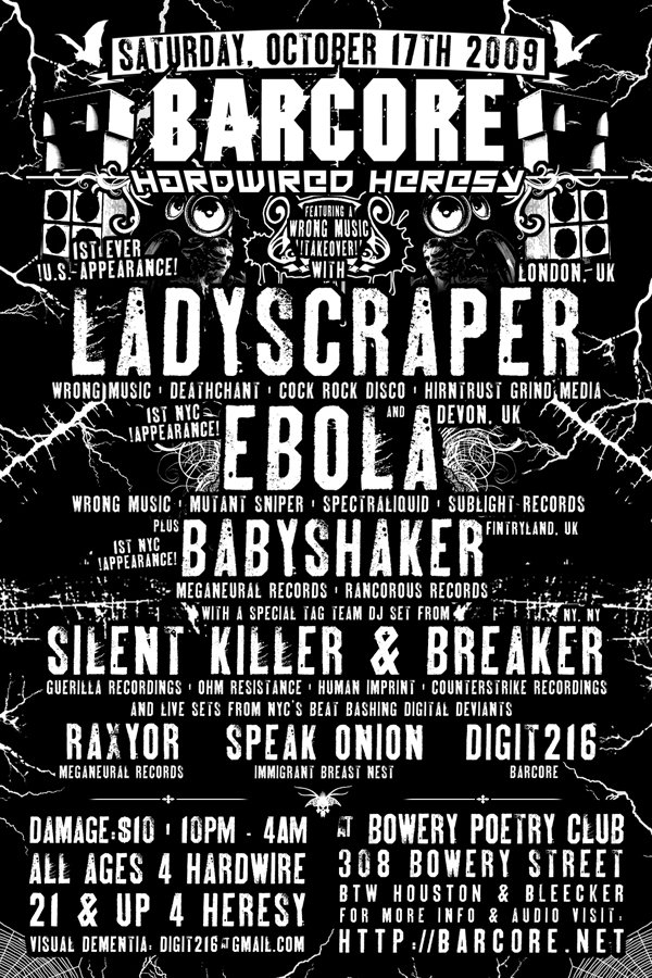Barcore: Hardwired Heresy with Ladyscraper, Ebola, Many More - Flyer back
