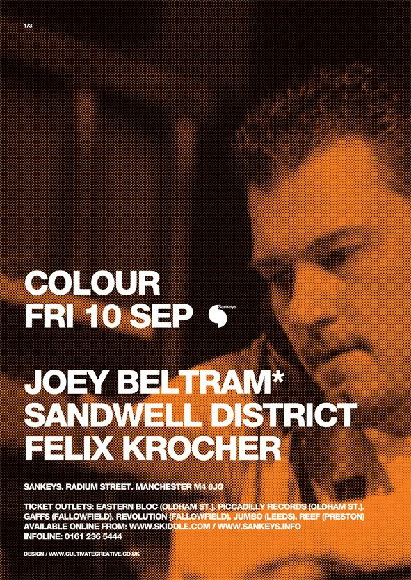 Colour presents: Sandwell District, Joey Beltram & Felix Krocher - Flyer front
