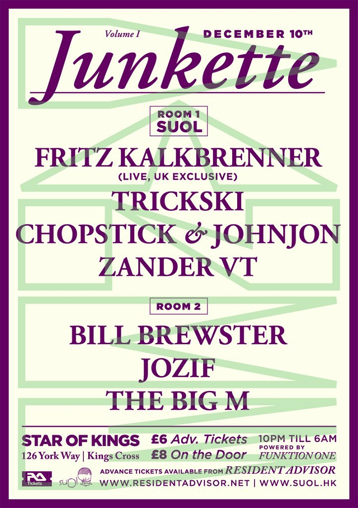 Junkette presents Suol: Fritz Kalkbrenner, Trickski, Chopstick - Flyer front