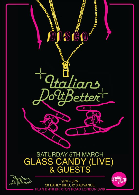 Community In Association with Italians Do It Better Glass Candy - Live - Flyer front