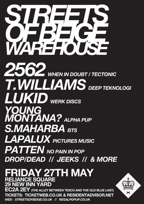 Streets Of Beige Warehouse Party with 2562, T.Williams and Lukid - Flyer front
