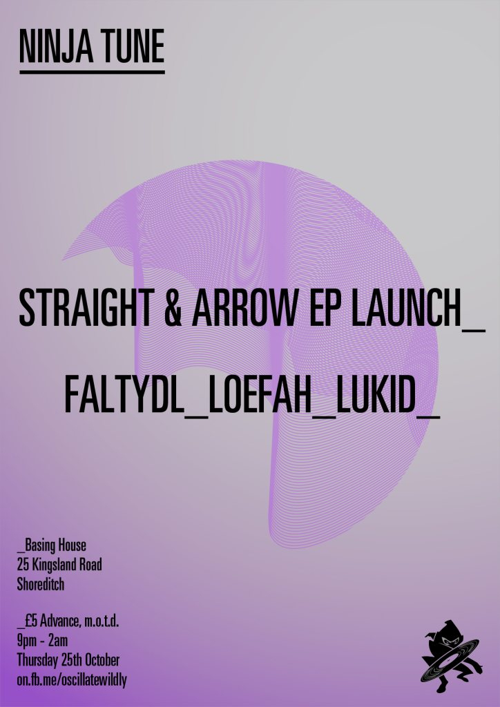 Oscillate Wildly & Ninja Tune present: Falty DL, Loefah & Lukid - Flyer back