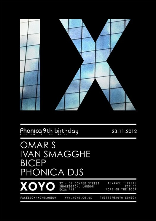 Phonica 9th Birthday - Omar S x Ivan Smagghe x Bicep - Flyer front