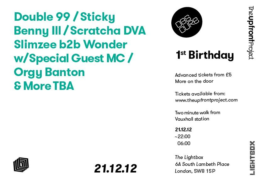 The Upfront Project: Obscure presents with Double 99, Sticky, Benny Ill, Scratcha DVA - Flyer front