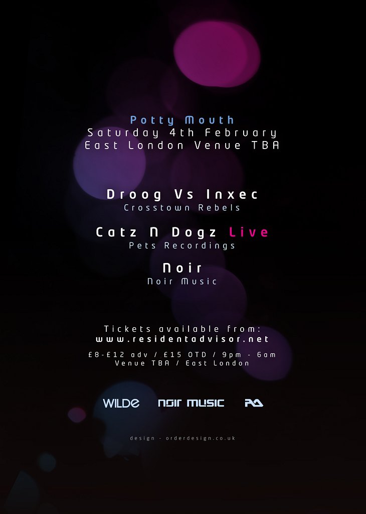Potty Mouth - Noir Music Showcase with Inxec vs Droog - B2b 3hr Set, Catz N Dogz Live, Noir - Flyer back