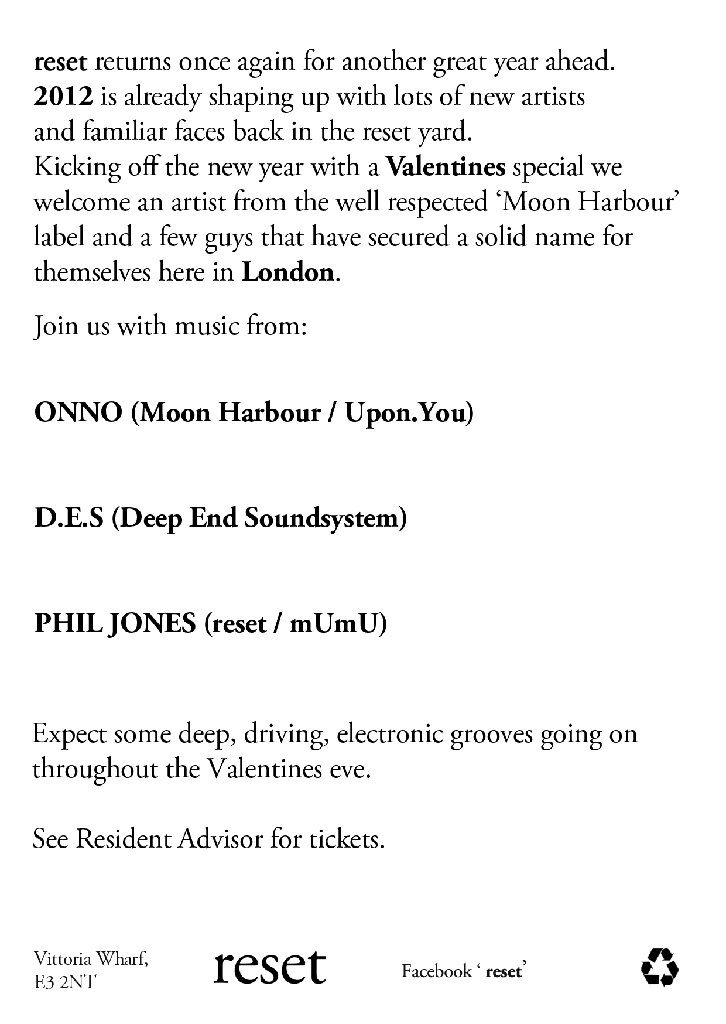Reset Valentines with Onno (Moon Harbour / Upon.U) - Flyer back