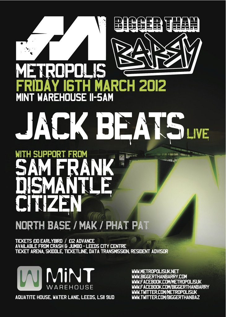 Metropolis and Bigger Than Barry with Jack Beats - Flyer front
