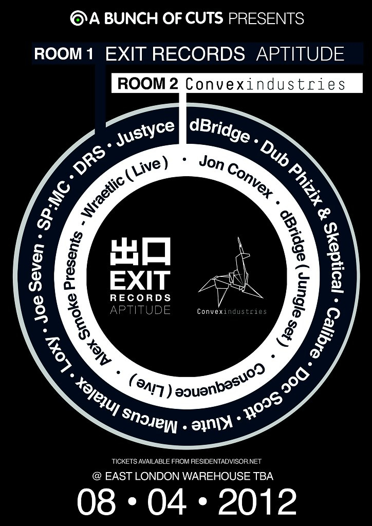 Aboc Pres. Exit Records with D Bridge, Dub Phizix, Calibre, Marcus Intalex, Consequence - Flyer front
