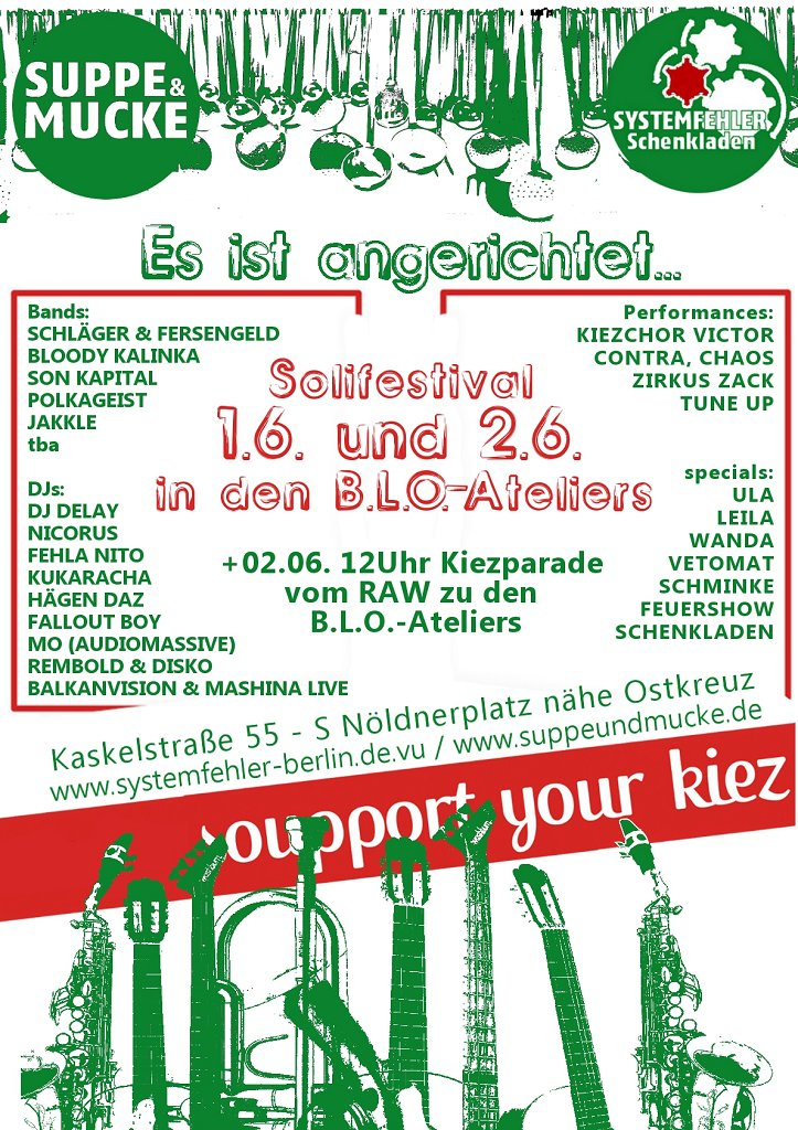 Zwei-Tage-Soli-Festival: Suppe&mucke & Schenkladen - Flyer front